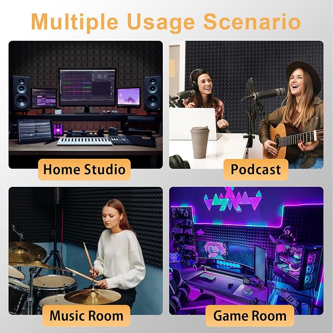 36 Pack AUSLET Acoustic Panels 12 x 12 x 2 Inches, Pyramid Sound Proof Foam Panels for Wall, High Density Black Acoustic Foam Panels,Soundproof Wall Panels