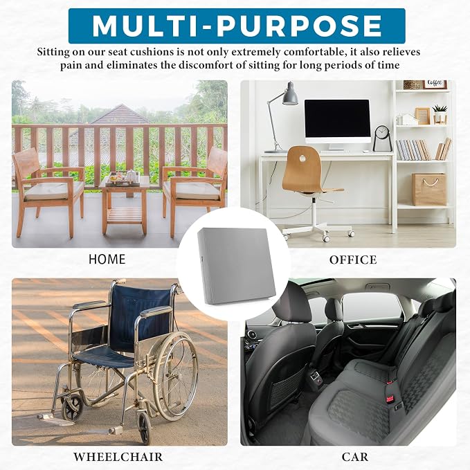 Menkxi Recliner Cushions for Elderly, Thicken Memory Foam Seat Cushion, Square Chair Cushions Non Slip Pads for Recliners, Armchairs, Relief and Comfort(Gray, 20 x 20 x 3 Inch)