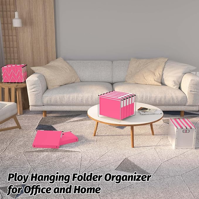 Shutex Extra Capacity Plastic Hanging File Folders,12 Pack Reinforced Expanding Hang Folder Letter Size,Accordian Pocket,Heavy Duty 2 Inch Expansion, Hard Hanging Folder Organizer for Office Home,Pink