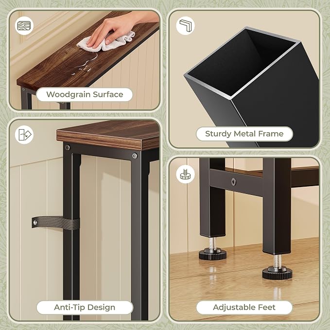 Huuger 110.2 Inch Sofa Table with Power Outlets, 23.9’’-34.4’’ Height Adjustable Range, Behind Couch Table with USB-C Ports, Sofa Tables Narrow Long, Skinny Console Table, Small Spaces, Dark Walnut