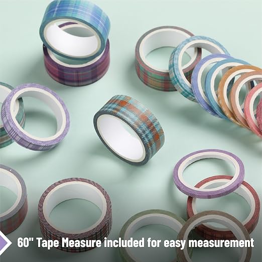 Mr. Pen- Washi Tape Set, 21 Rolls, Assorted Sizes, 5 Yards/Roll | Washi Tape for Scrapbook, Arts, Crafts, Journals and Planners, Plaid Design