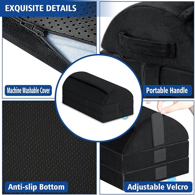 Kayfia Adjustable Foot Rest Under Desk at Work, Foot Stool with Gel Foam | XXL 20in size, 3 adjustable heights for ergonomic leg support. Soft gel foam, detachable layers, foot-warming pocket