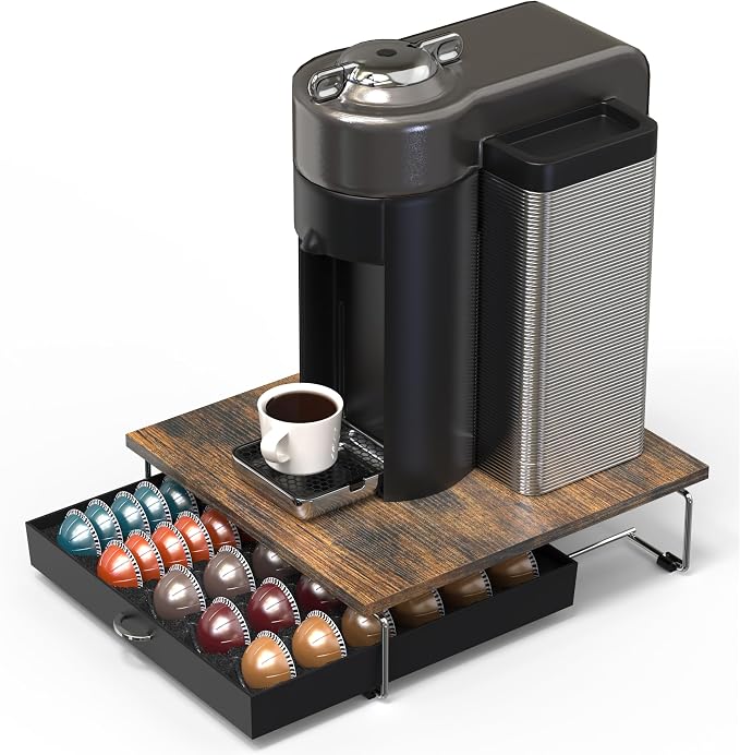DecoBrothers Supreme Vertuoline Drawer, Holds with 30 Big or 60 Small Vertuoline Pods, Rustic Brown