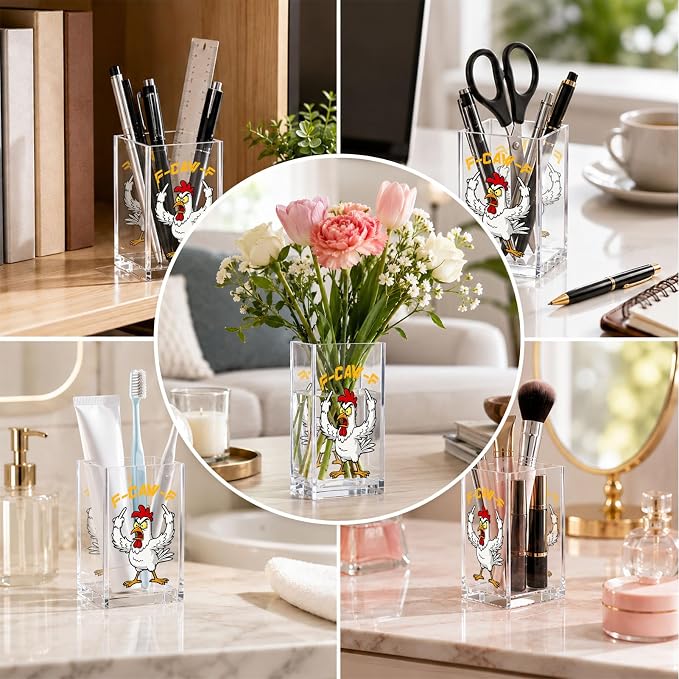 Funny Acrylic Pen Holder Cup, Hidden Message Desk Decor, Sarcastic Pencil Holder Organizer, Coworker Gag Gift, Office Desk Accessories