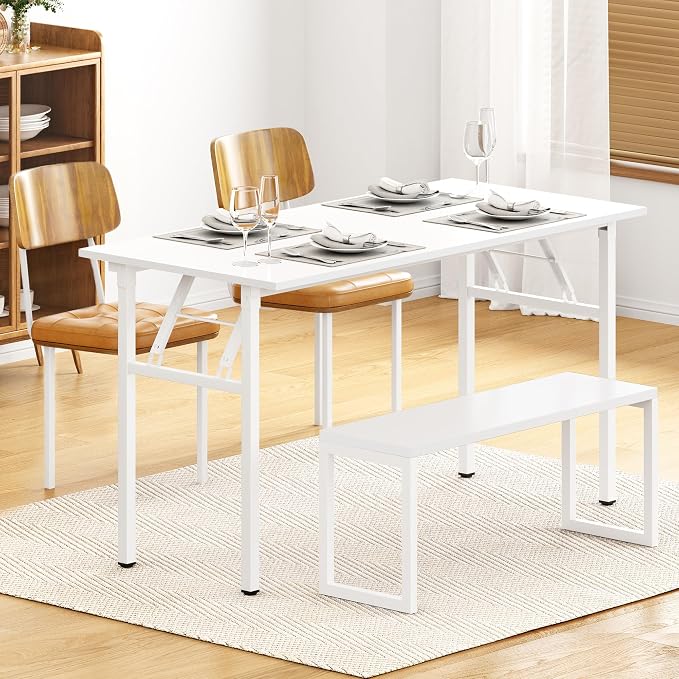 SogesHome Folding Computer Desk 54.3 Inch, No Assembly Needed Home Office Desk, Space Saving Foldable Writing Table with Adjustable Leg Pads, Compact Workstation for Apartment Dorm Study, White