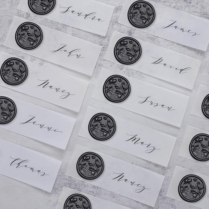 UNIQOOO Wax Seal Stickers - 3D Magnolia Wedding Invitation Envelope Botanical Seal Sticker, 50 Pcs Self- Adhesive Black Stickers, Perfect for Invitation, Christmas, Gift Wrapping, Party