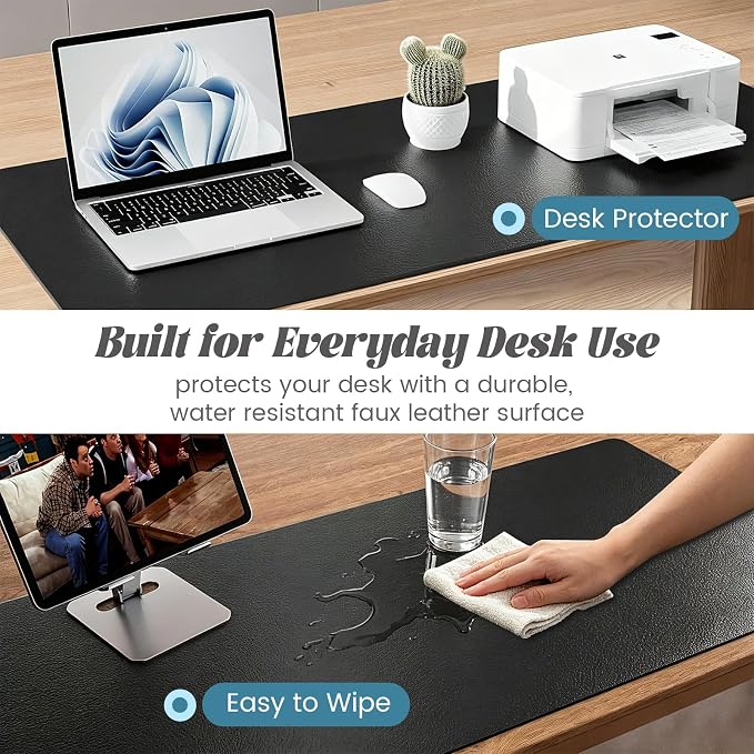 Large Dry Erase Desk Mat with Weekly & Monthly Dry Erase Planners | Reversible Dual-Texture Desk Pad with interchangeable Planning Pages, 16"x34"