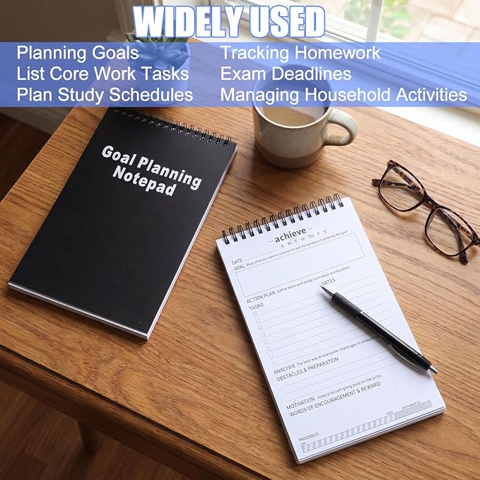 Resurhang 3 Pcs Goal Planning Notepad Goal Setting Journal Productivity Notepad Planner for Daily Work School Project Action Plan Task Management Personal Development Track