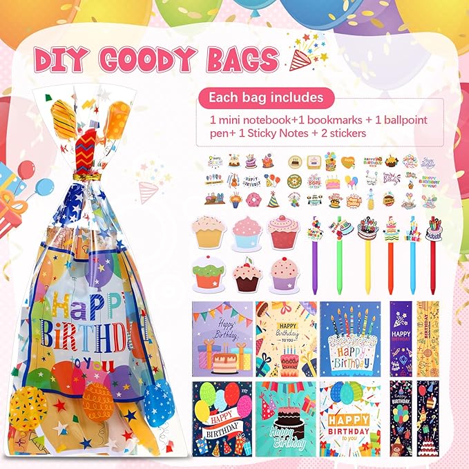 194 Pcs Birthday Return Gifts Birthday Classroom Stationery Party Favors Includes Notebook Ballpoint Pen Bookmark Sticky Notes Goodie Bag Stuffers Gifts School Student Rewards Prize