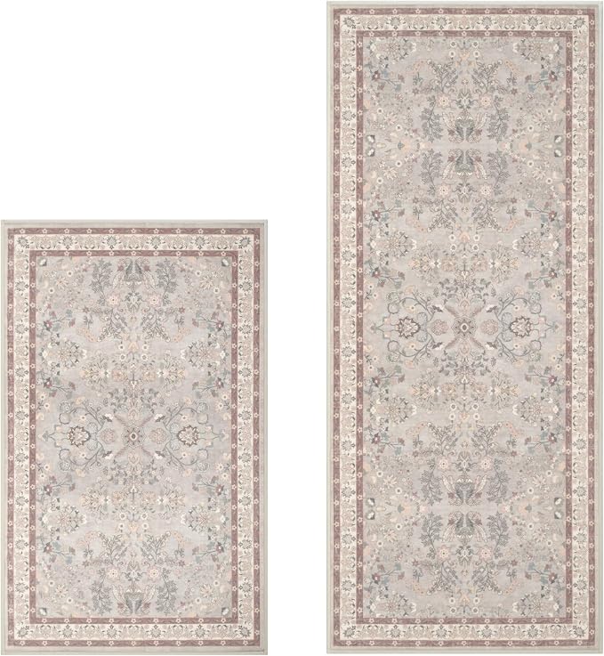 GRANNY SAYS Boho Kitchen Rug Sets of 2, Non Slip Washable Faux Wool Kitchen Mats for Floor, Thick Soft Anti-Fatigue Comfort Standing Mat Runner Rugs for Hallway Laundry Room, Boho Red