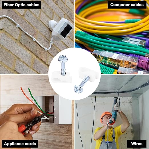 Cable Clips with Screws Fastener 1/4 Inch (6 mm) - All Weather Wire Clips for Coaxial, Ethernet,Electrical Cables,Brick/Stucco Siding Clips, UV-Resistant for Outdoor Wall Mount,30 Pack,White
