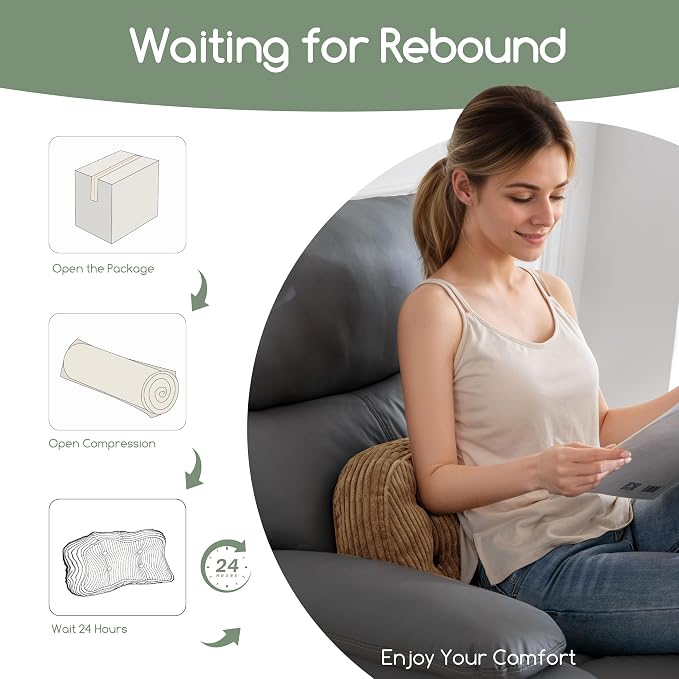 HIGOGOGO Lumbar Support Pillow for Recliner Chair/Accent Chair/Couch/Office Chair, Tufted Corduroy Back Support Cushion for Elderly, Recliner Cushions for Back Rest, Pain Relief, Reading, Coffee