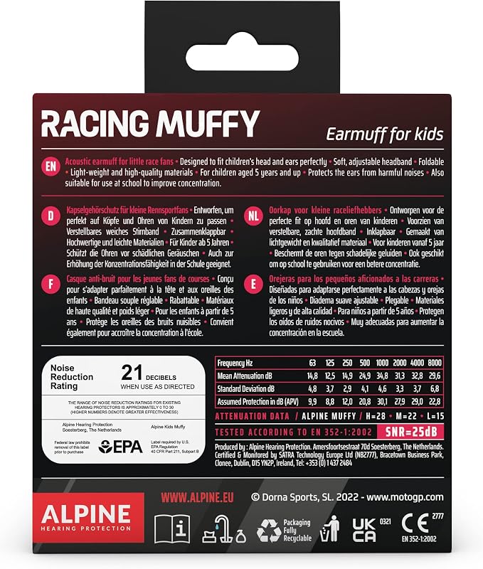 Alpine Muffy Kids - Noise Cancelling Headphones for Kids - CE & ANSI Certified - 25dB - Sensory & Concentration Aid - MotoGP™