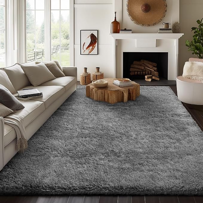 Ophanie 7x10 Area Rugs for Living Room,Upgrade Non-Slip Fluffy Soft Large Shag Bedroom Carpet,Grey Big Indoor Thick Rug,Gray Carpets for Boy and Girls Room Dorm Decor with Over 99 pcs Pile fibers