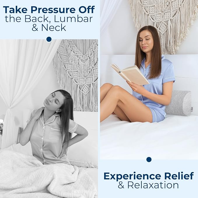 5 STARS UNITED Knee Pillow for Back Sleeping โ Cooling Cover - Memory Foam Cushion for Sciatica Pain Relief โ Under Leg Support for Sleeping on Back โ Half Moon Bolster for Bed, Arctic Gray