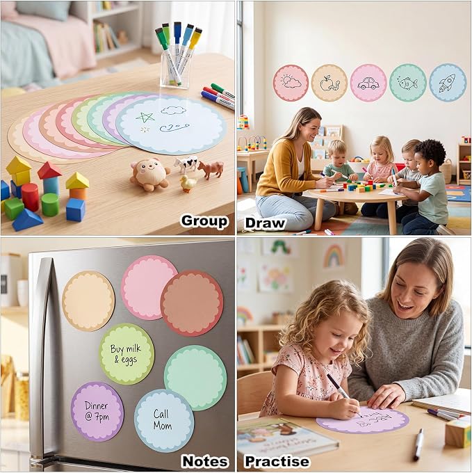 24 Pack Dry Erase Dots 11 Inch Circles Spots 8 Light Colors Removable Whiteboard Stickers for Classroom Teachers Students Wall Table Desk & Floor Decals