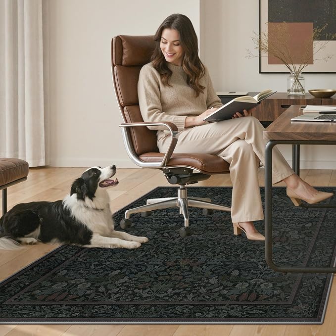 48"x72" Office Chair Mat for Hardwood Tile Floor, Under Desk Carpet Protector for Rolling Computer Chair Mat, Machine Washable Area Rug, Anti-Slip 1/5" Thick Low Pile Thin Vinyl Floor Mat, Dark Green