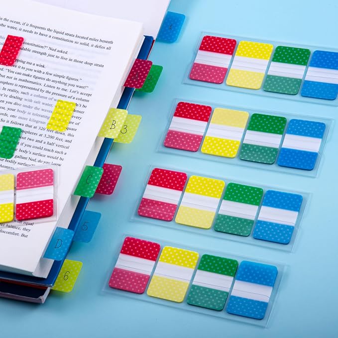 Golcellia 400 Pieces Sticky Index Tabs Transparent Sticky Notes, Colored Page Markers for Bookmarks, Writable and Repositionable Index Annotation Tabs(Polka Dots)