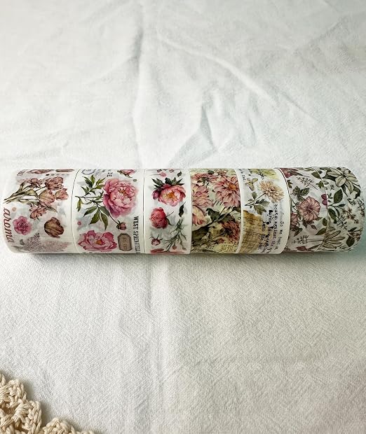 Roses Washi Tape Set 21 Rolls,Decorative Floral Botanical Writable for Scrapbooking, Junk Journal Supplies, Bullet Journaling, Planner, DIY Arts Crafts