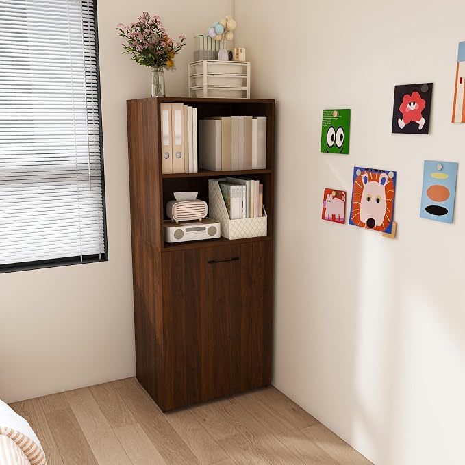 Walnut Murphy Desk with Storage Shelves, Wood Folding Desks for Small Spaces, Expandable Hideaway Computer Desk, Space Saving Pull Out Study Table for Bedroom Apartment (Walnut,)