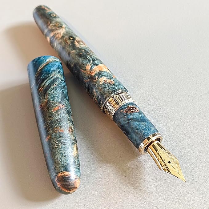 Luxury Stabilized Wood Fountain Pen – Handmade Natural Wood & Resin Barrel, Fine Nib Writing Pen with Converter – Executive Business Pen, Collectible Gift for Men & Women (Sapphire Dream)