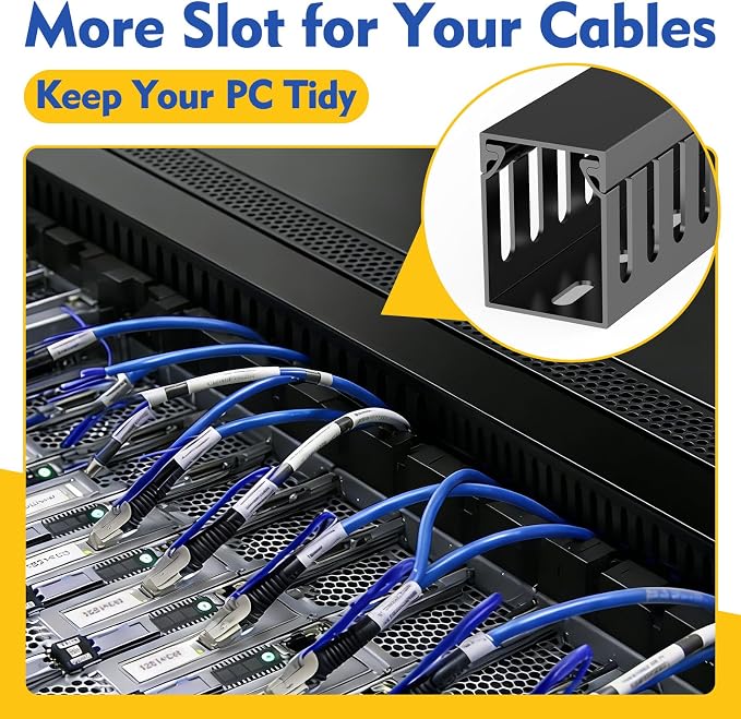 Open Slot Wiring Raceway Cable Duct,Cable Management Cord Track | 123" open slot cable raceway,Black 1.18x1.57",8 pcs desk wire channel to hide computer cables and cords