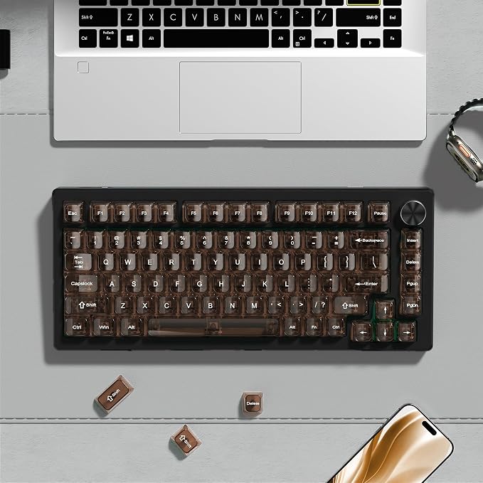 dagaladoo Clear keycaps,Transparent Keyboard keycaps,Jelly Key caps Set,Shine Through keycap,MDA Profile Keyboard caps for Mx Switches Mechanical Keyboard(Coffee)