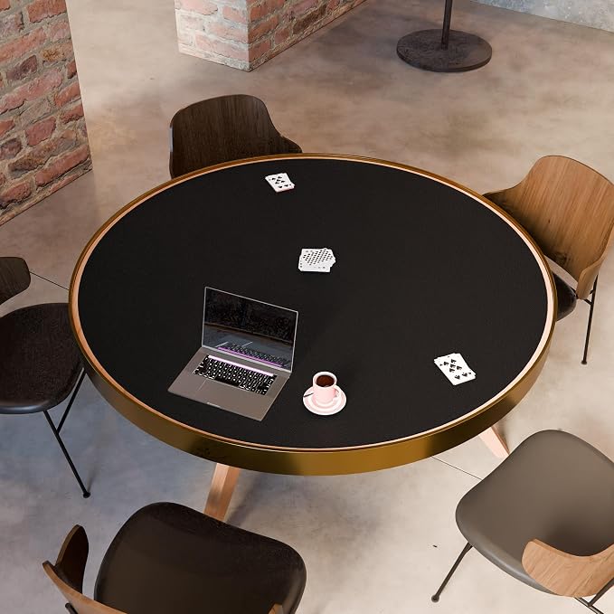 MAIDERN 54 Inch Round Cork & Leather Table Pad Protector, Cuttable Size (48-54 Inch), Trimmable Dining Table Mat, Heat Resistant/Non-Slip Table Cover for Kitchen, Office, or Restauran (Black)