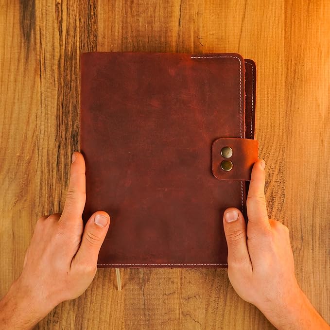 COZY LEATHER Custom Leather Portfolio, Leather Padfolio, Portfolio Folder, A5 Padfolio for Women, Notebook Cover, Gift 8.5"x7" (Brown)