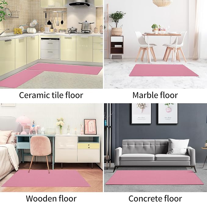 Kitchen Mats and Rugs Set of 2 - Cushioned Anti-Fatigue Kitchen Rug for Floor Washable 17"x29" +17"x59", PinkRed