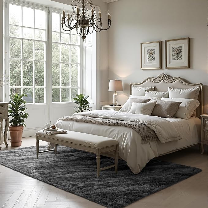 Zentavio Area Rugs for Living Room 5x8 Large Rugs for Bedroom Carpet Fluffy Fuzzy Soft Shag Aesthetic Plush High Pile Gray Throw Rug for Nursery Kids Room Dorm Marble Grey