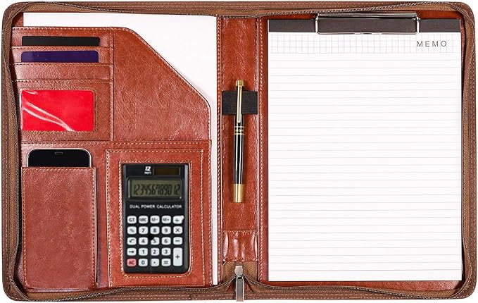 Personalized Portfolio Organizer for Coworkers, Customized Portfolio Planner, Men Leather Padfolio with Zip, Gift for Graduation R.N. Dr Police Lawyer, Birthday Gifts for Men Husband Father Son Him