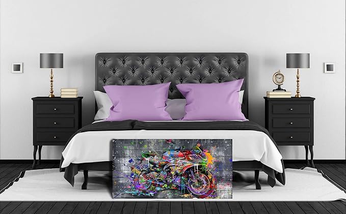SIXTTART Graffiti Motorcycles Wall-Art - Wall Decor For Bedroom Men - Room Decor For Teens Ready To Hang Size 40" x 20"