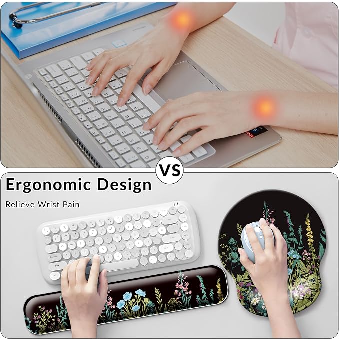 Desk Mat Set Keyboard and Mouse Pad with Wrist Rest Support | Ergonomic,Pain Relief, 4-in-1 Large Big Mousepad Computer Mats,Desk Pad Matt Mats for Desktop Home & Office