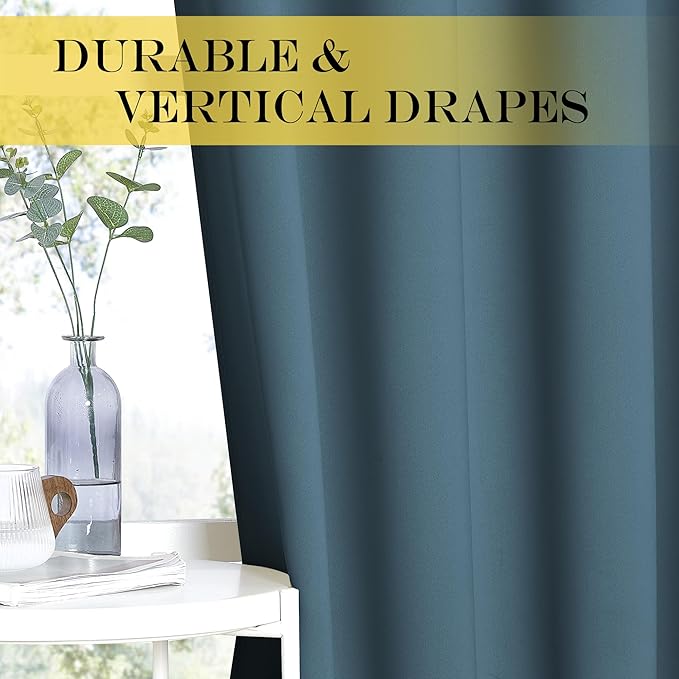NICETOWN Kitchen Short Blackout Curtain and Drape - Thermal Insulated Solid Grommet Blackout Panel for Patio Bedroom Living Room (Single Panel, 52 inches by 45 inches, Smoky Blue)