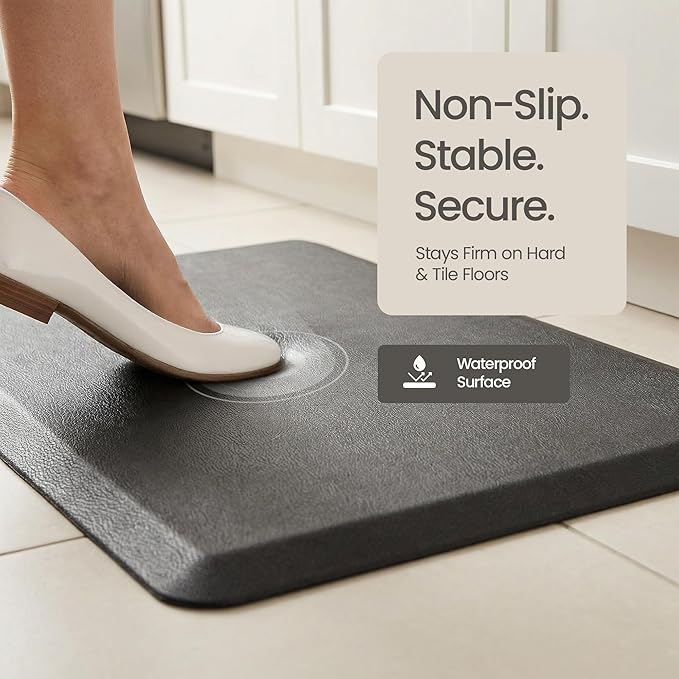 Anti Fatigue Kitchen Mats for Floor | Padded Kitchen Rugs | Non Slip, Cushioned Standing Desk Mat | Waterproof Floor Mat | 17.3" x 28" x 0.47" & 17.3" x 59" x 0.47", Black, 2-Pack | More Décor