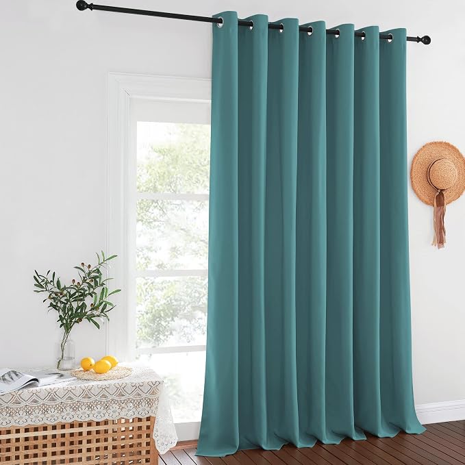 NICETOWN Blackout Curtains for Sliding Glass Door Room Divider Noise Reduce Curtain Panel Portable Window Screen Sliding Partition, W100 x L102 inches, 1 Panel, Sea Teal
