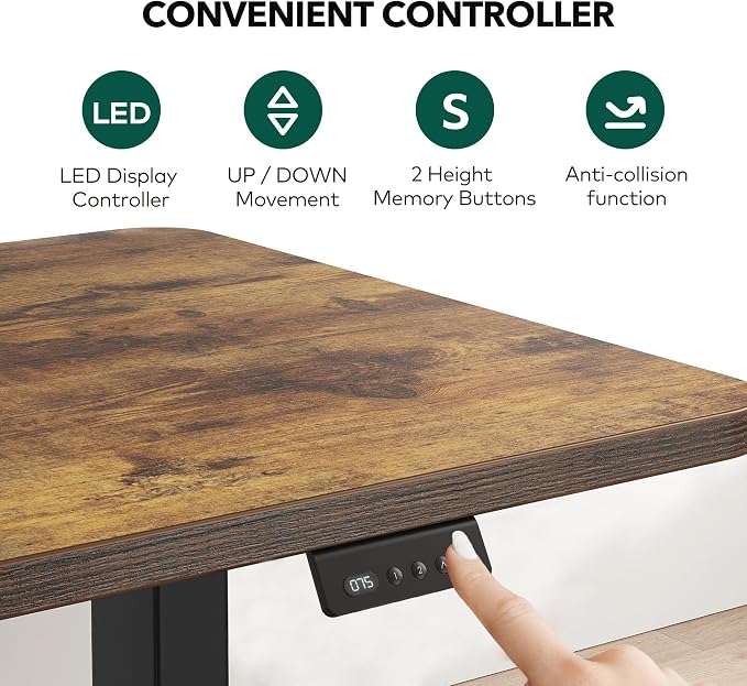 FEZIBO 63" x 55"L Shaped Standing Desk Adjustable Height, Electric Stand up Corner Computer Desk, Sit Stand Home Office Desk with Splice Board, Vintage-Brown