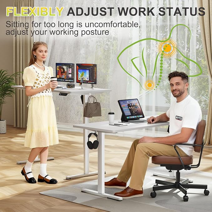 Furmax Electric Standing Desk, 55 x 24 Inches Sit Stand up Desk, Sit Stand Height Adjustable Home Office Desk with 4 Height Position Memory (White, 55)
