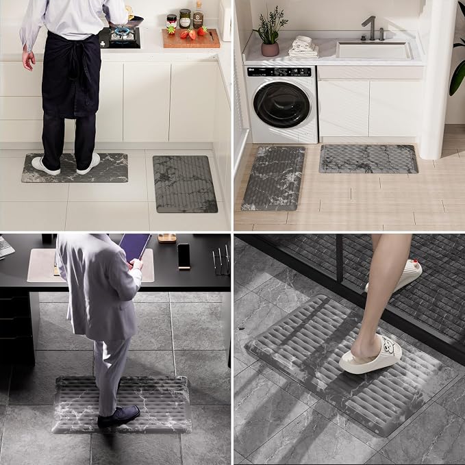 5/6 Inch Thick Water Absorbing Comfort Mat, Anti-Fatigue Floor Mat, Standing Desk Mat, for Kitchen Home Ofiice & Bathroom - Durable Foam, Cushioned Non-Slip (19" x 32", White Marble Pattern)