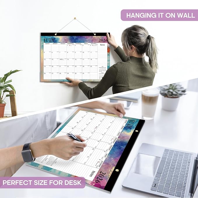 Desk Calendar 2026-2027, 18-Month Calendar Runs from July 2026 to December 2027, Large 17" x 12" Monthly Desktop & Wall Calendar for Home & Office - Gilded Elegance