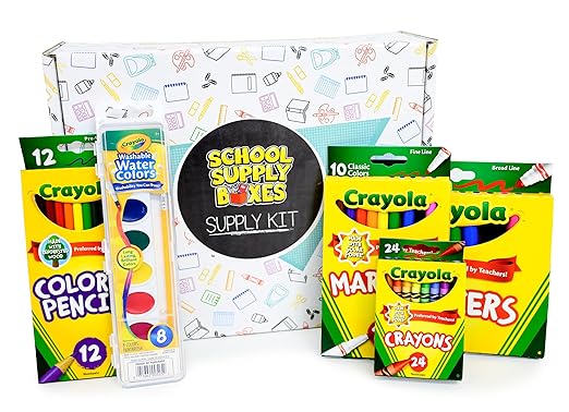 School Supply Boxes | Artistic Bundle (1 Box) | Back to School Essentials Kit for Students & Teachers | Includes Dry Erase Pocket Folders, Coloring Products, & Glue Products