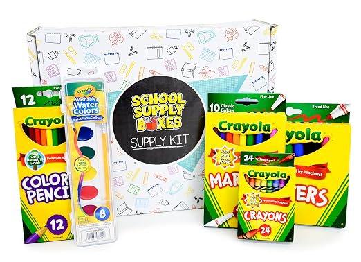 School Supply Boxes | Artistic Bundle (1 Box) | Back to School Essentials Kit for Students & Teachers | Includes Dry Erase Pocket Folders, Coloring Products, & Glue Products