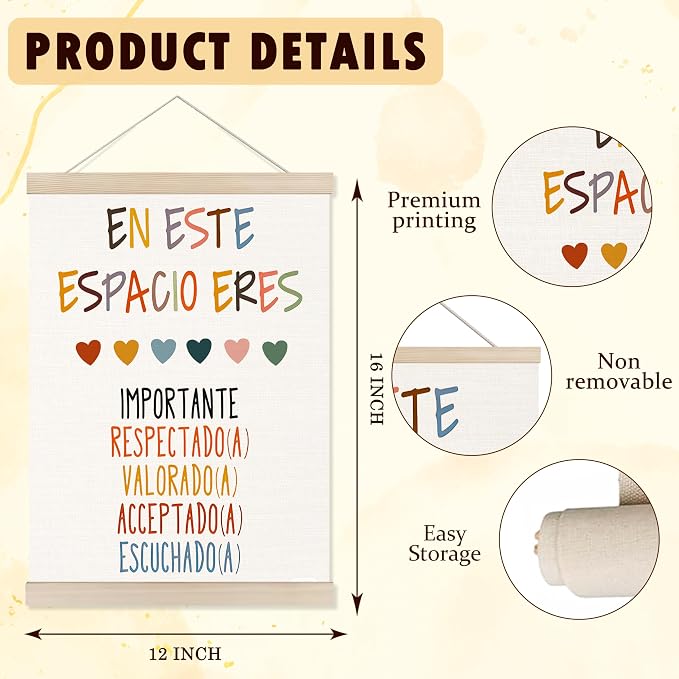 Welshower Spanish Mental Health Poster Hanger Frame, En Este Espacio Eres in This Space You Are Wall Art Prints Decor for Classroom Therapy Counselor Calming Office Framed, 12x16 Inch