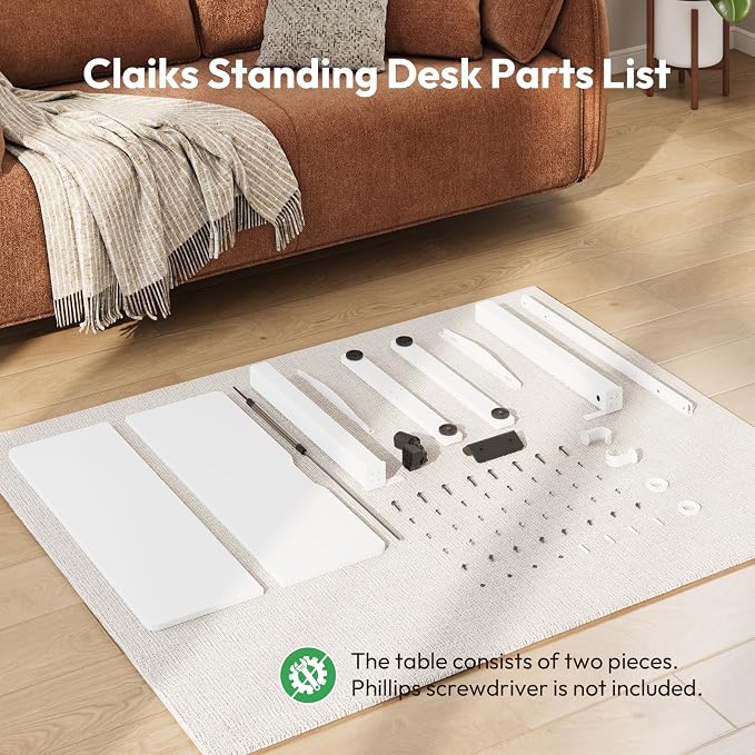 35 x 24 Inch Height Adjustable Standing Desk, 3 Presets, White | 35 x 24 in Desktop, 28.3–46.5 in Height, 2+3 Controls, ≤45 dB, 154 lb Capacity, 2 Hooks