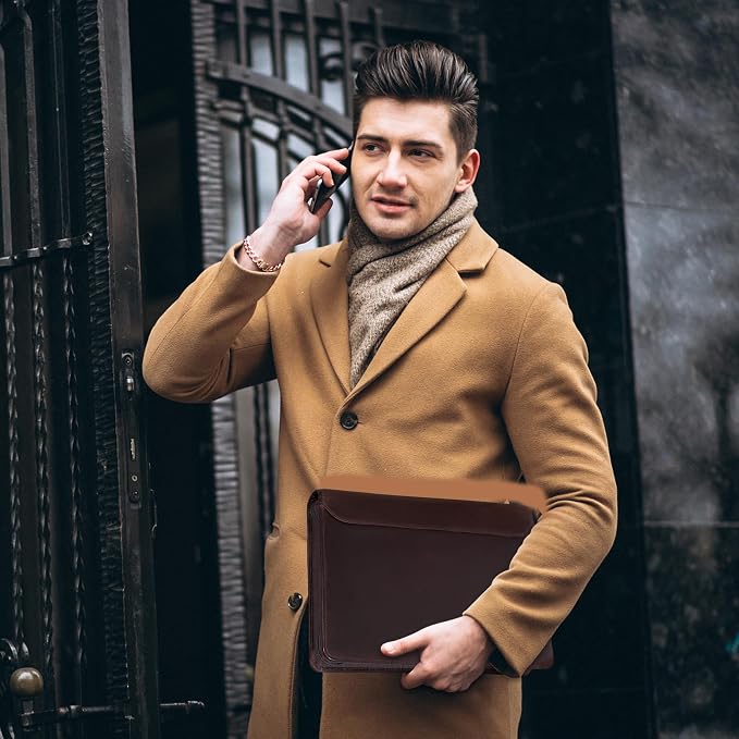 AZXCG Genuine Leather Portfolio Binder for Men& Women,Portfolio Organizer with Zipper,Leather 3 Ring Binder for iPad Pro 12.9,Business Portfolio for Men,Gift for Father's Day
