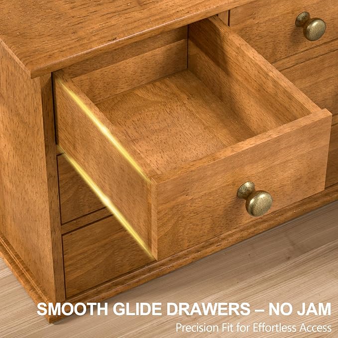 Oak Desk Organizer with Drawers, Durable Wooden Desktop Storage Box | 5 Drawer Tabletop Organizer with Metal Handles & Non-Slip Pads for Office, Bedroom, Bathroom, Vanity & Makeup Storage, Walnut