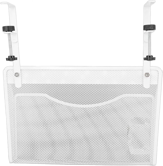 Dioche Clamp on Desk Hanging Desk Organizer Adjustable Carbon Steel ClampOn Organizer for Effective Office Storage - Stylish White Design (White)