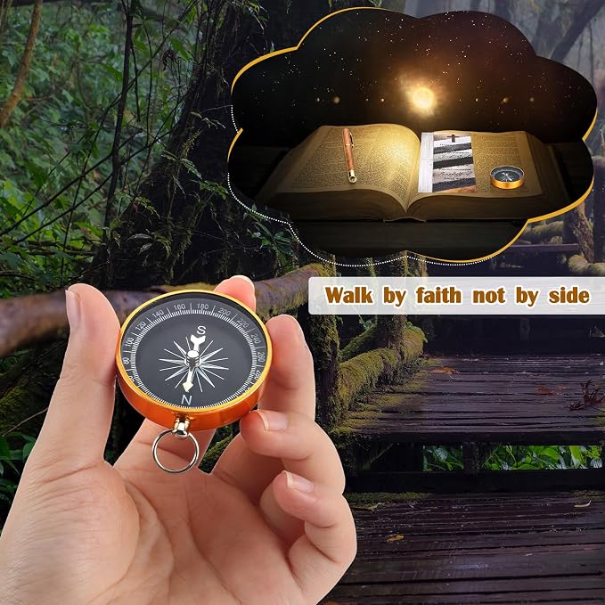 Spakon Christian Gifts for Men Religious Baptism Church Inspirational Bible Verse Engraved Compass Bamboo Pen Bookmark Christian Gifts for Pastor Father Sunday School Father's Day