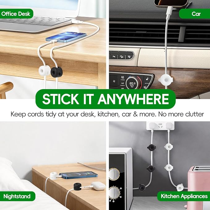 8-Pack Magnetic Cable Management Clips for Home Office Desk, Cord organizer | reusable, strong adhesive, silicone wire staples keeper, stick-on wire holder clamps, work on wall, nightstand, car dashboard